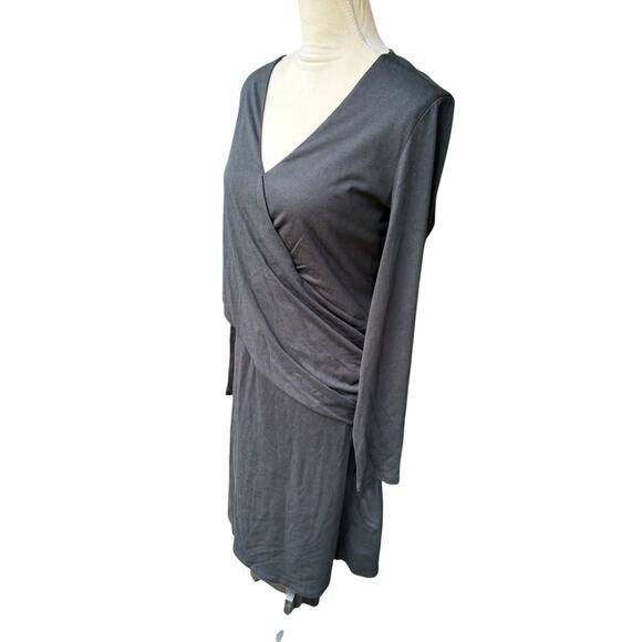Sundance Black Long Sleeve Faux Twist Cross Wrap Knit Knee Length Dress - Large - Picture 4 of 8